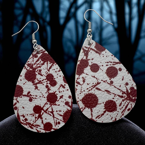 Unbranded Jewelry - Women's Unbranded White & Red Blood Splatter Teardrop Earrings One Size